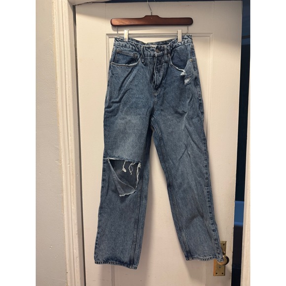 Good American Denim - Good American Good 90s Duster Distressed Straight Leg Blue Jeans 8/29 GNDU999T